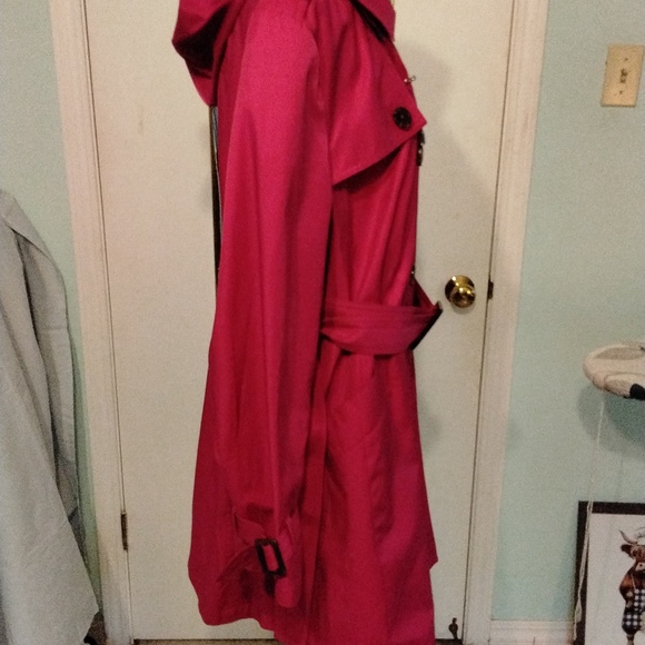 Women's NWOT MICHAEL Michael Kors Hot Pink double breasted hooded trench Sz XL - Picture 3 of 8